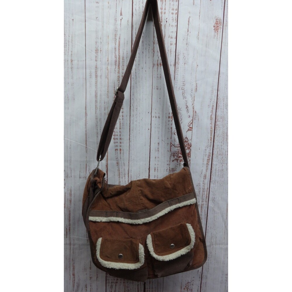 Wallflower Vtg Y2K Corduroy Shearling Book Bag Purse Grunge Boho Sherpa Lined